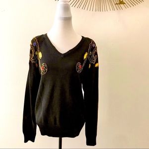 VTG Claudia Barnes ‘80s Black/Multicolored Sweater L